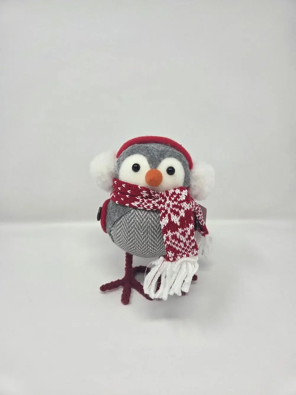 Gray Red White Christmas Winter Snowflake Felt Bird